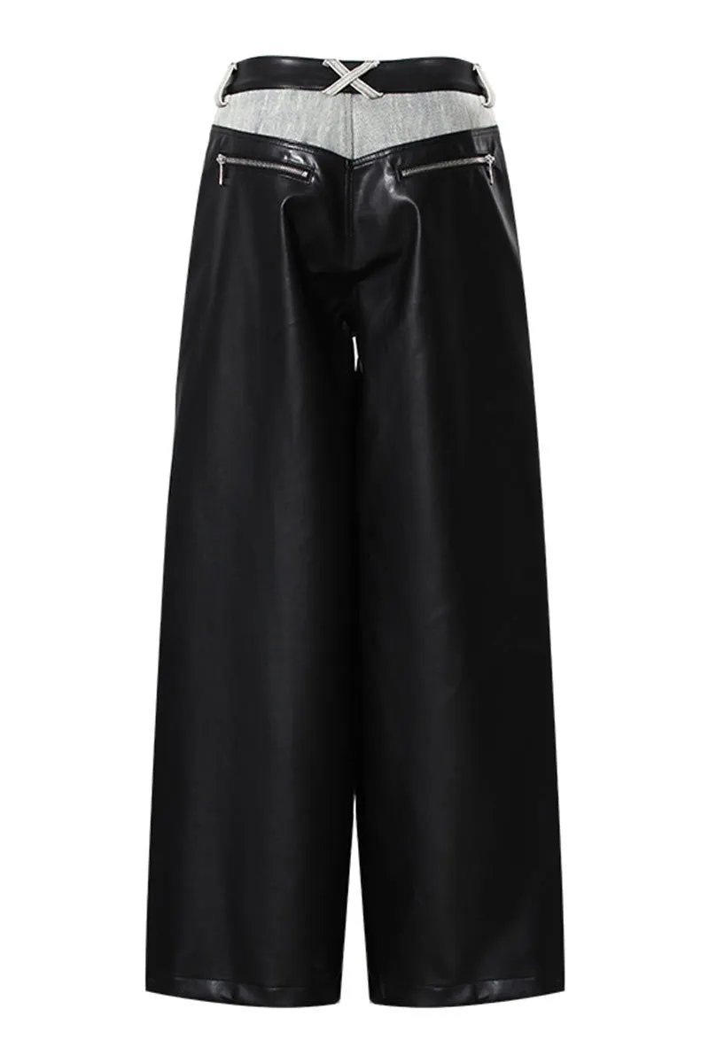 PK0658 Leather Denim Fashion Pants