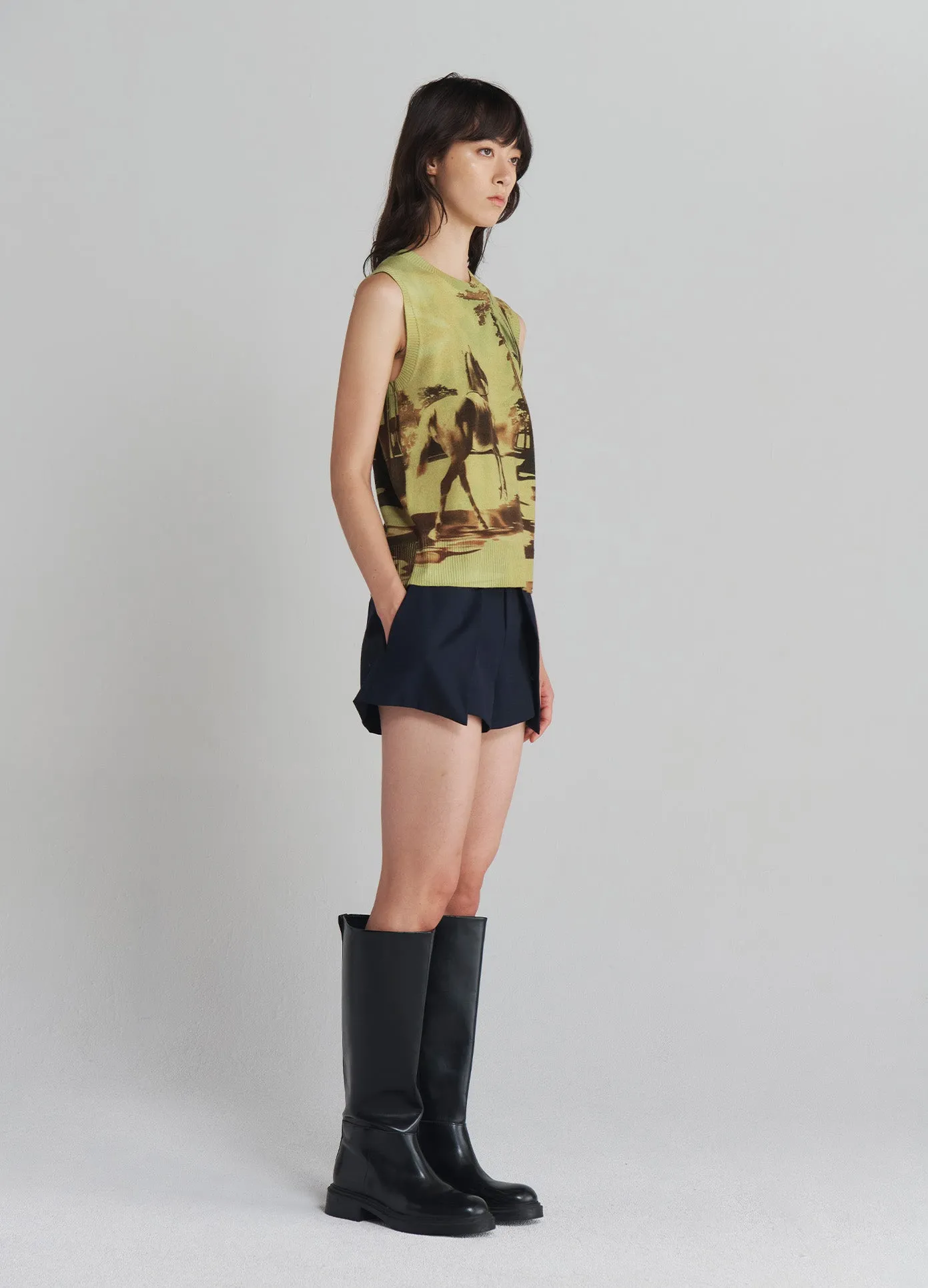 Printed Sleeveless Knitted Vest