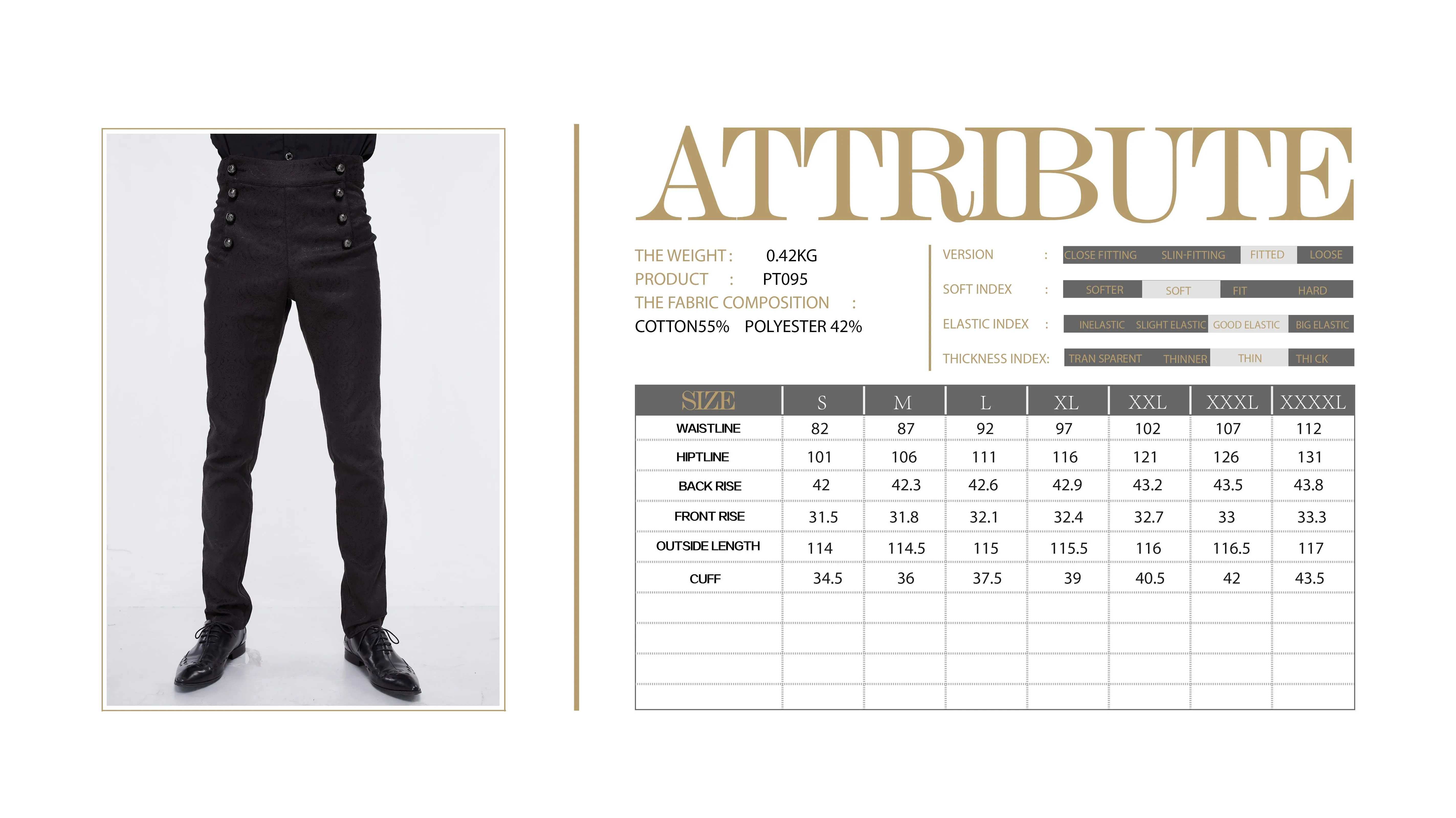 PT095 Gothic wedding men high waist slim fit jacquard western style trousers