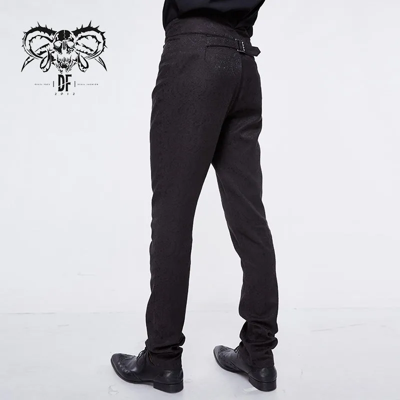 PT095 Gothic wedding men high waist slim fit jacquard western style trousers