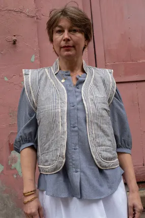 Quilted Blue Stripe Cotton Gilet