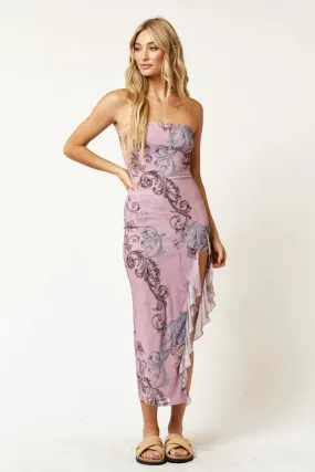 "Celebrated Love" Mauve Floral Tube Maxi Dress w/ Ruffle Detail