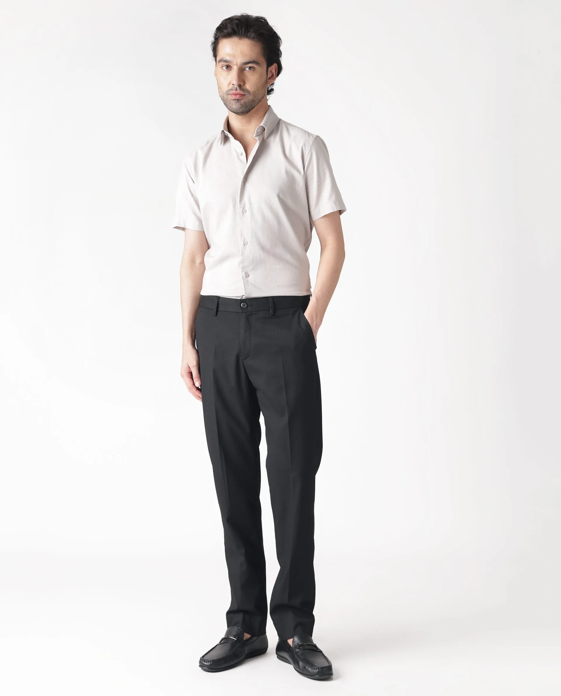 Rare Rabbit Men's Chamer Black Solid Mid-Rise Regular Fit Cavalry Style Trouser