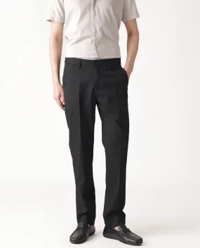 Rare Rabbit Men's Chamer Black Solid Mid-Rise Regular Fit Cavalry Style Trouser