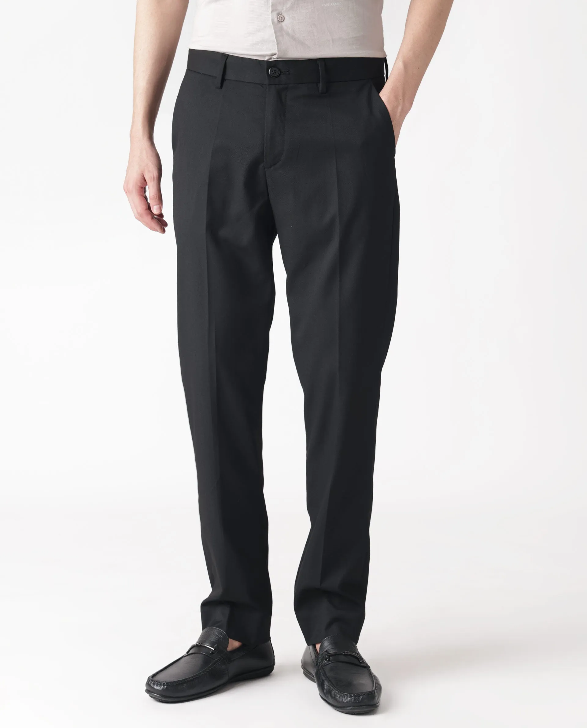 Rare Rabbit Men's Chamer Black Solid Mid-Rise Regular Fit Cavalry Style Trouser