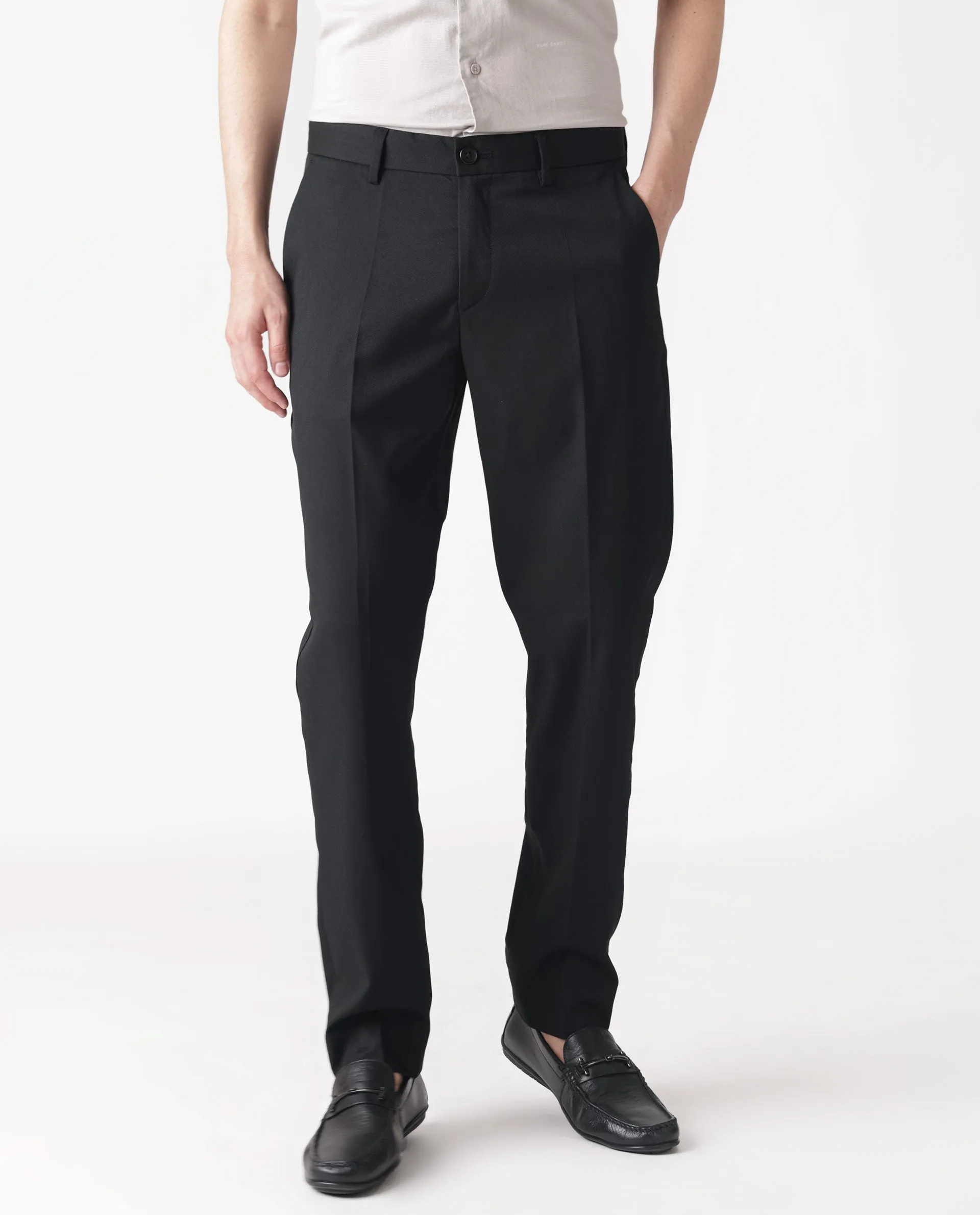 Rare Rabbit Men's Chamer Black Solid Mid-Rise Regular Fit Cavalry Style Trouser