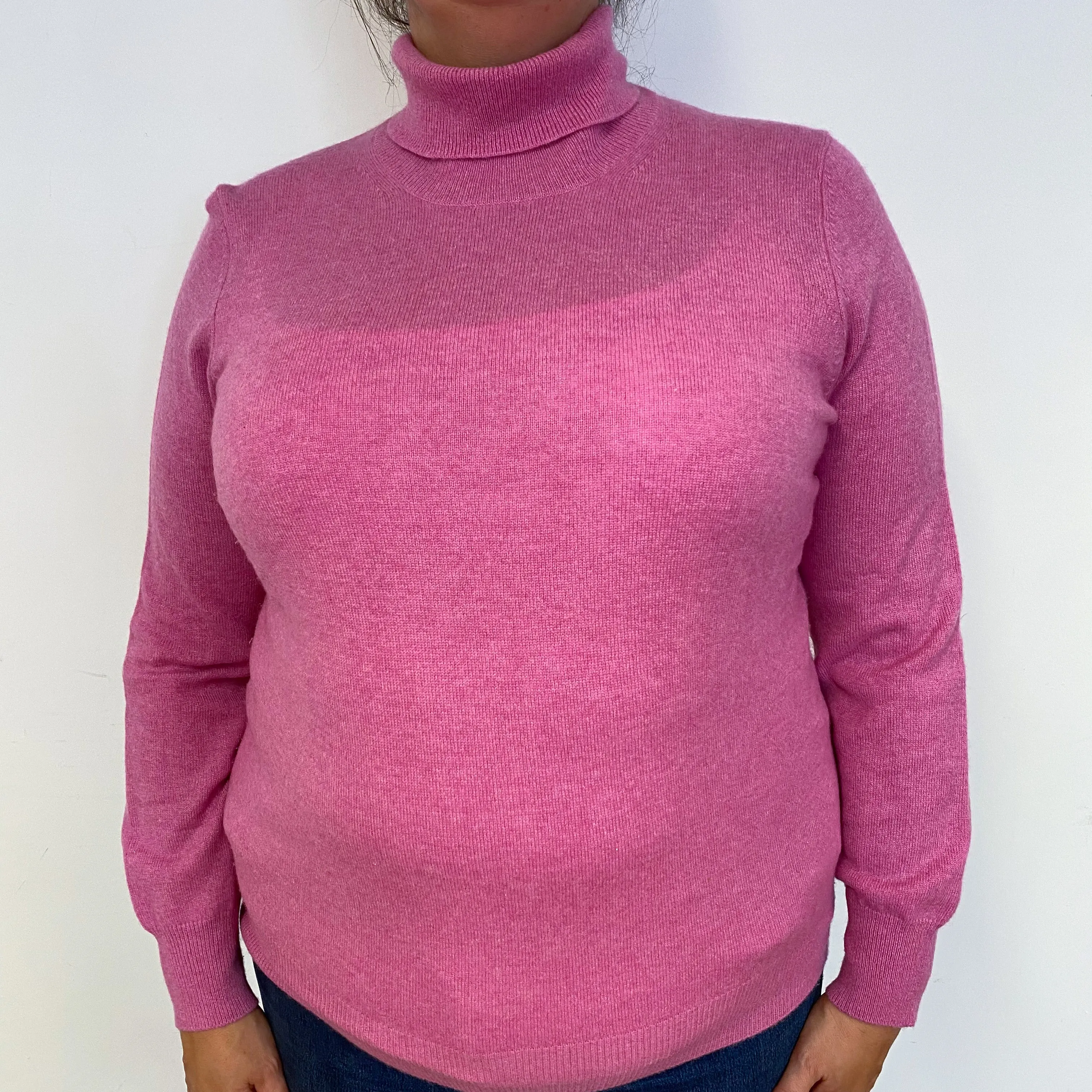 Raspberry Pink Cashmere Polo Neck Jumper