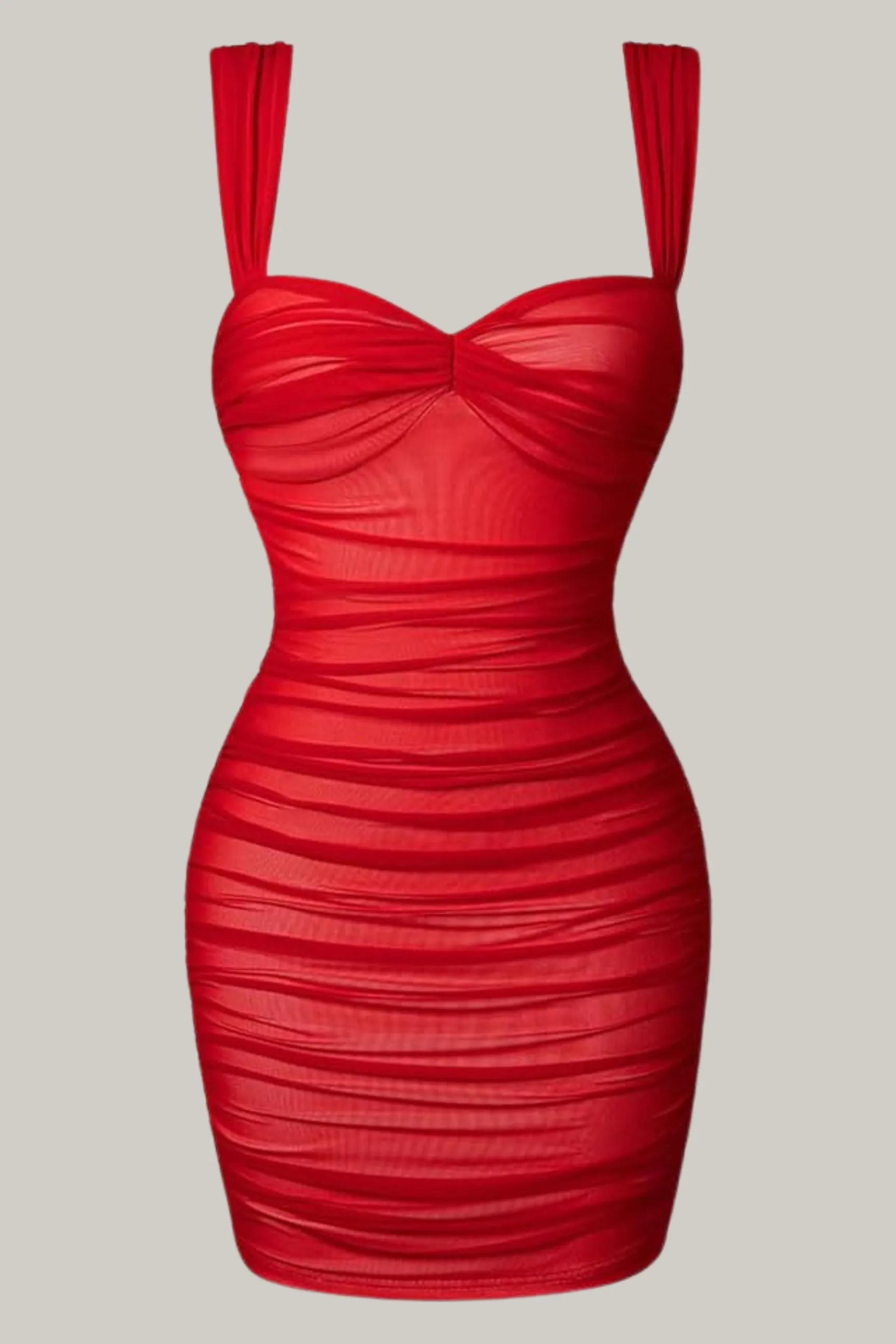 Rosalia Sexy Bodycon Sleeveless Tank Straps Mesh Ruched Mini Party Dress