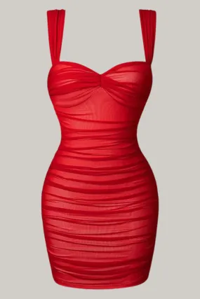 Rosalia Sexy Bodycon Sleeveless Tank Straps Mesh Ruched Mini Party Dress