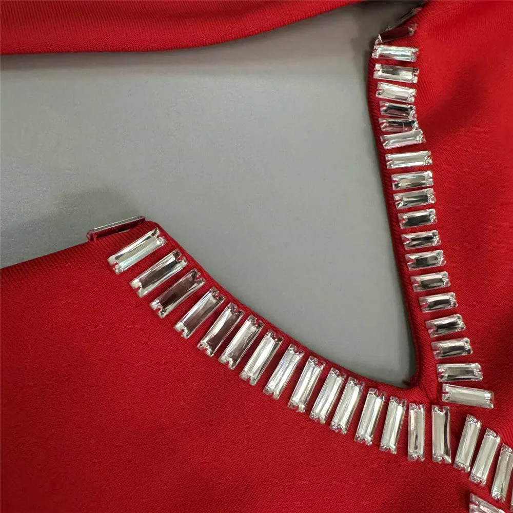 Sexy Cutout Rhinestone Long Sleeve Formal Dress