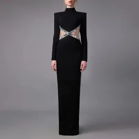 Sexy Cutout Rhinestone Long Sleeve Formal Dress