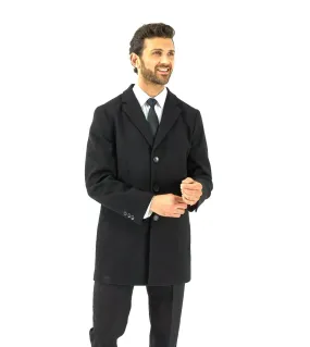 Skopes Men Big Size Crombie Gresham Style Overcoat In A Jet-Black Size Small To 5Xl