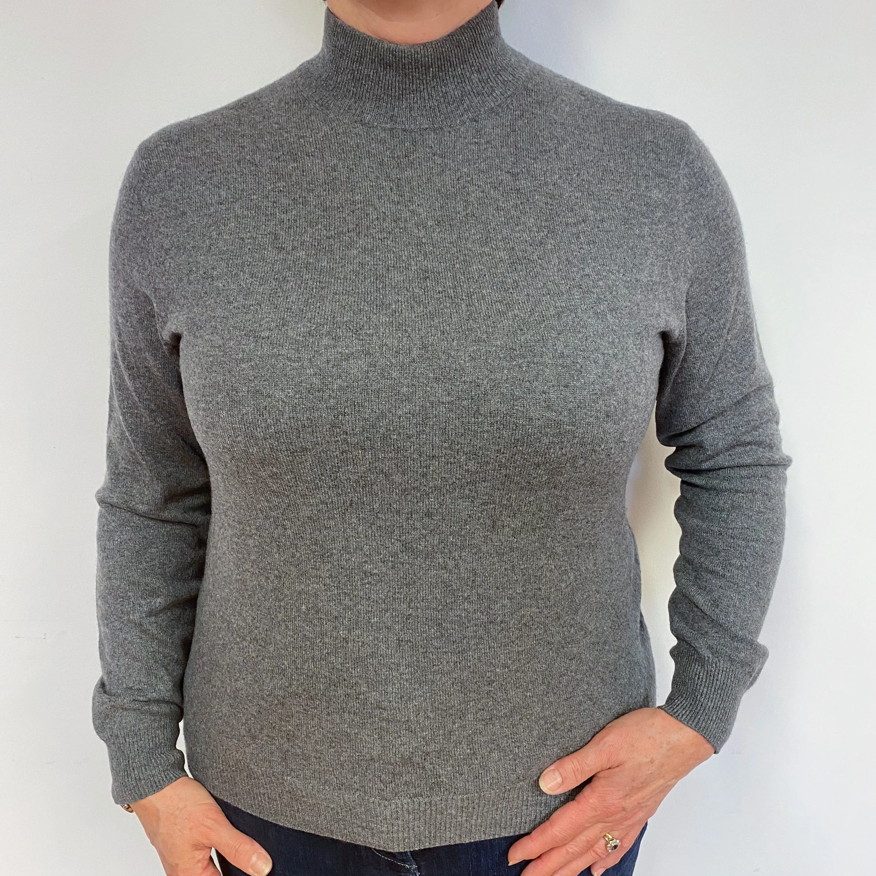 Slate Grey Cashmere Turtle Neck Jumper Large