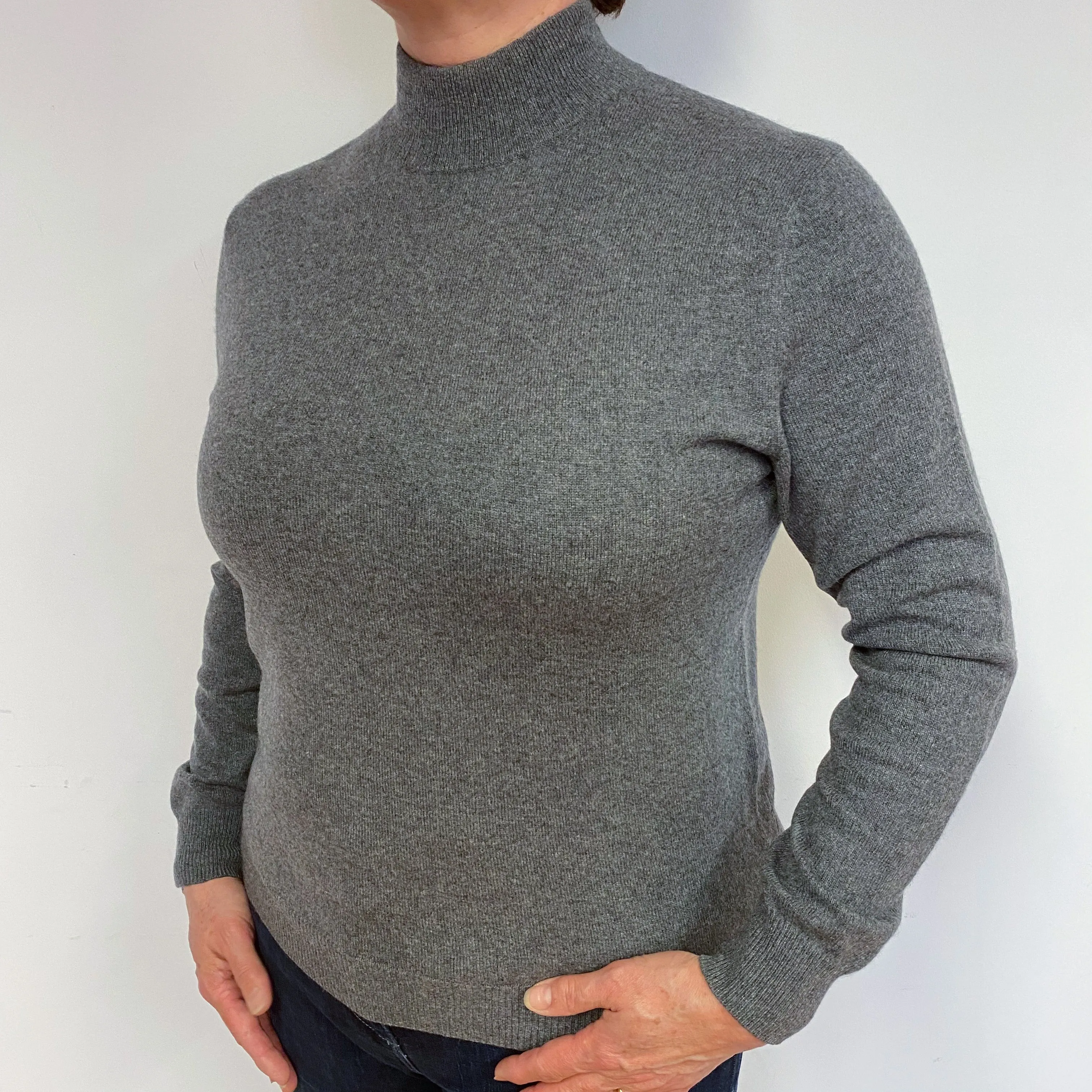 Slate Grey Cashmere Turtle Neck Jumper Large