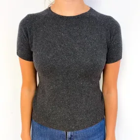 Slate Grey Flecked Cashmere Short Sleeve Jumper Small