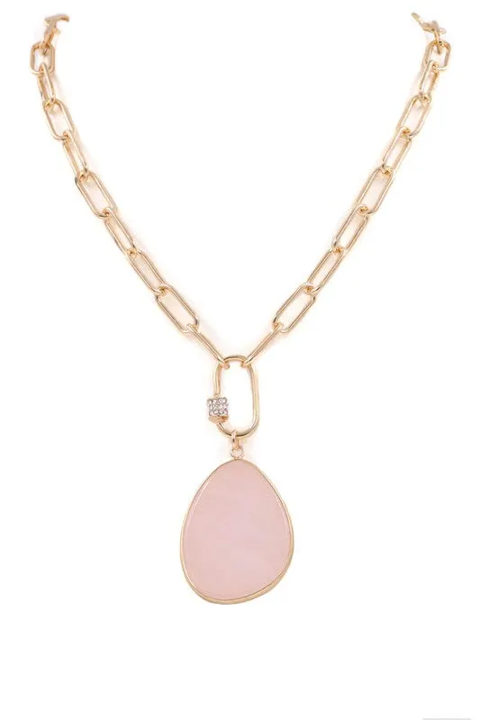 Stone Teardrop Necklace-Rose