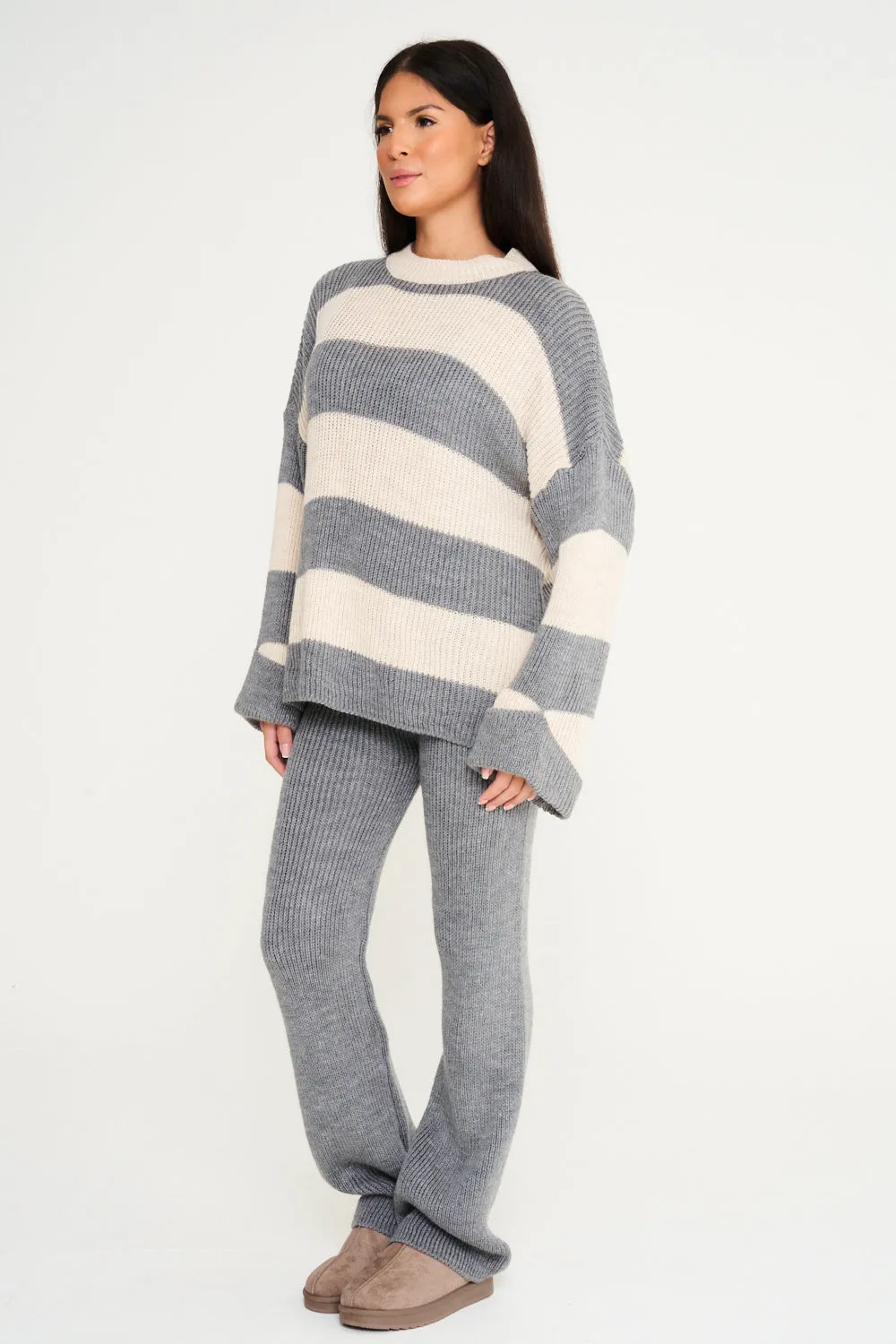 Stripe Knitted Co-Ord - Grey