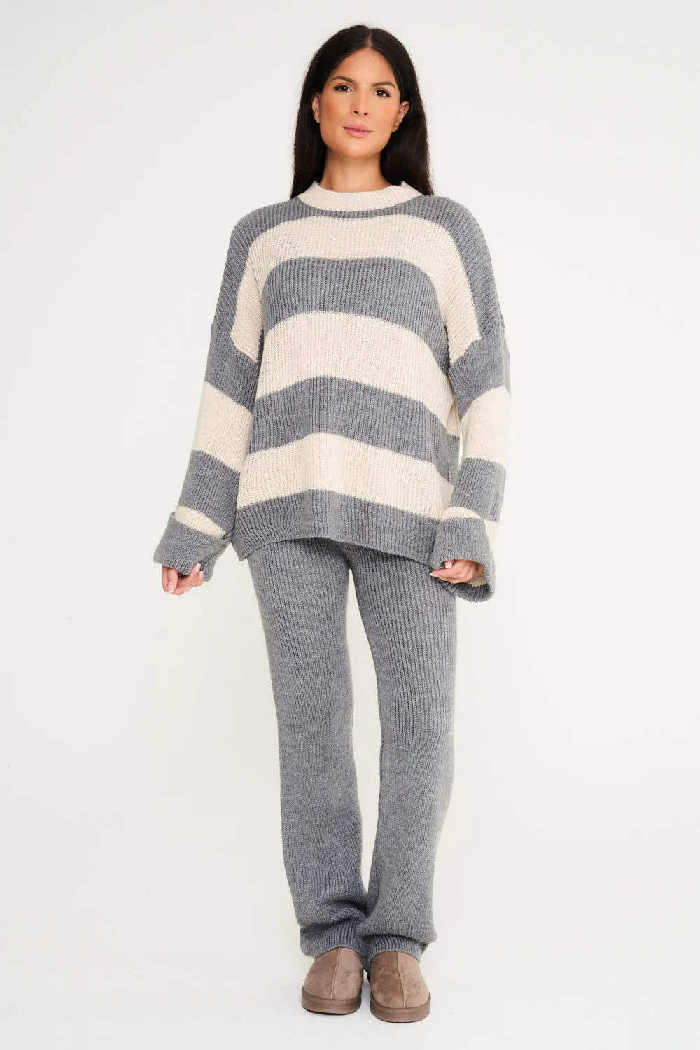 Stripe Knitted Co-Ord - Grey