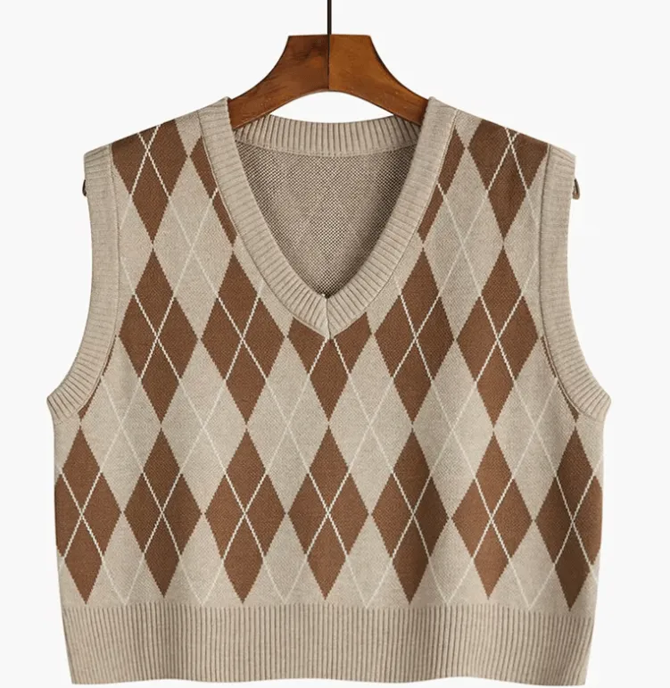 Stylish Women’s Plaid Vest – Knitted Sleeveless Crop Top for Autumn Outfits
