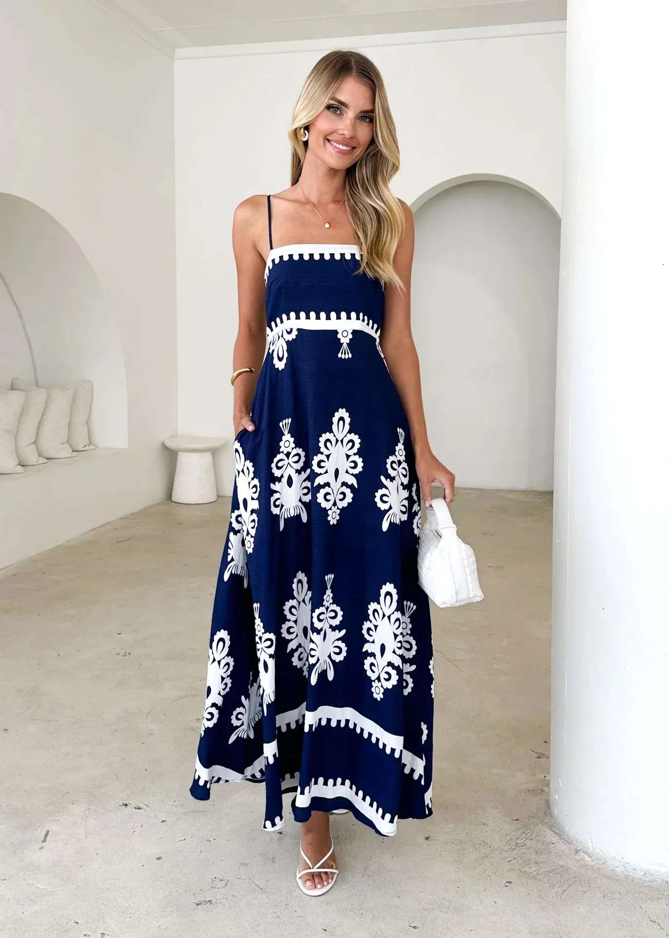 Summer Printed Large Swing Corset Sling Dress