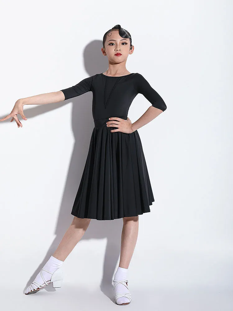 Summer Round Neck Elastic Waist Pleated Skirt Latin Dance Suit