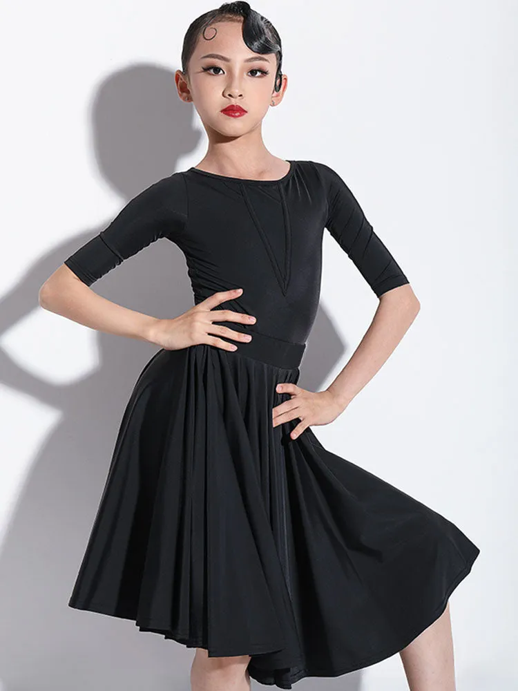 Summer Round Neck Elastic Waist Pleated Skirt Latin Dance Suit