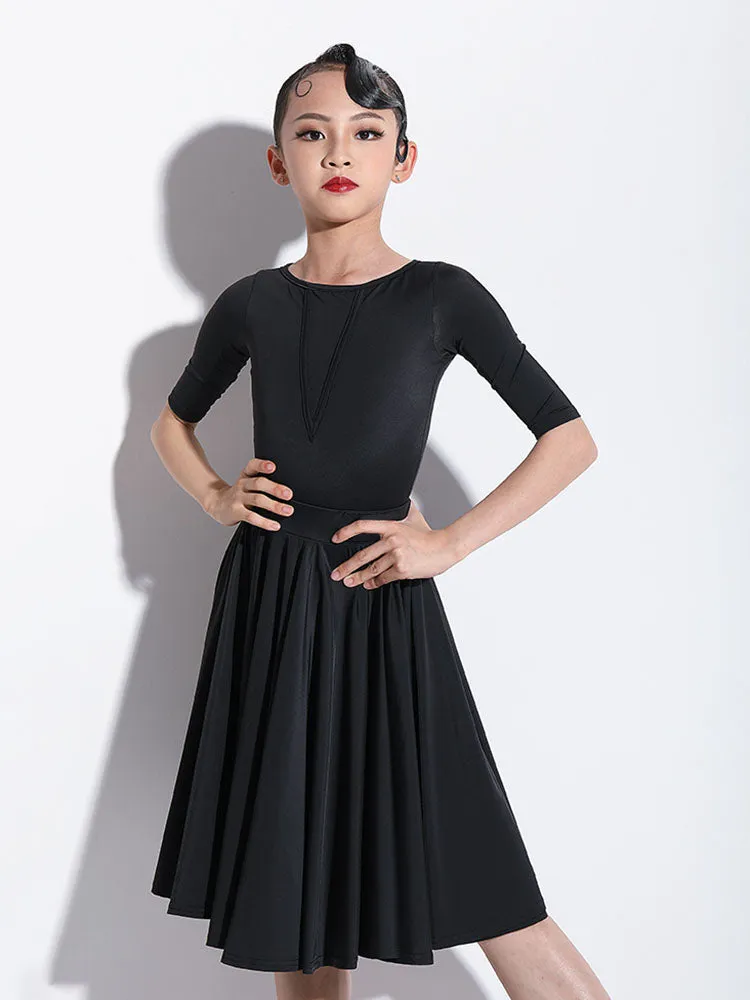 Summer Round Neck Elastic Waist Pleated Skirt Latin Dance Suit