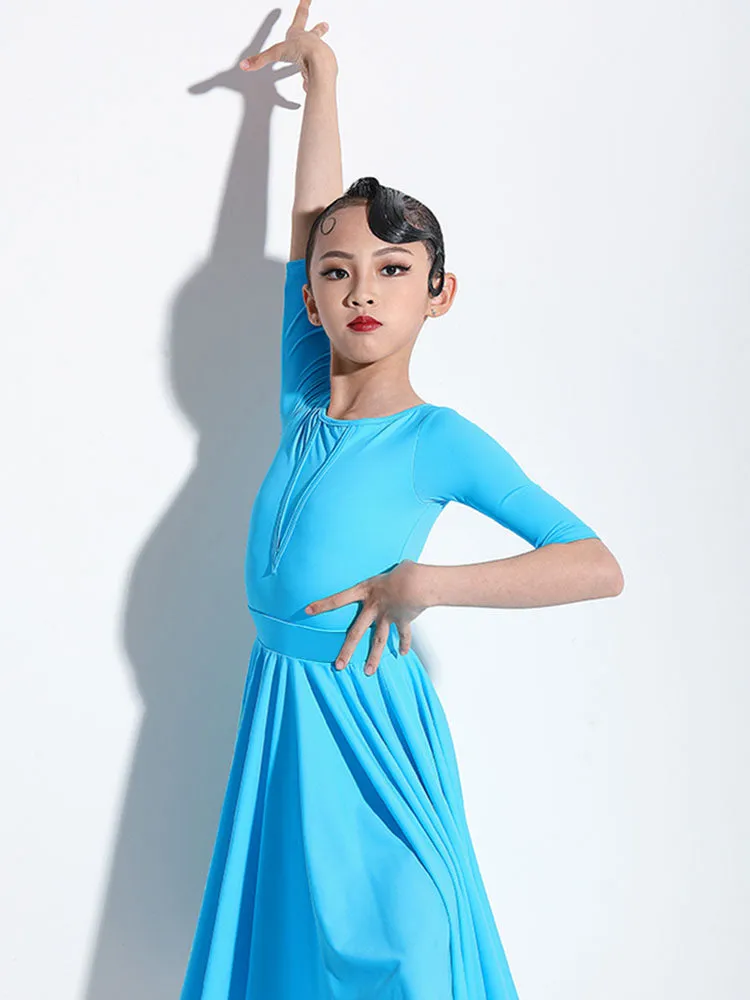 Summer Round Neck Elastic Waist Pleated Skirt Latin Dance Suit