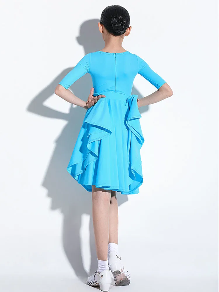 Summer Round Neck Elastic Waist Pleated Skirt Latin Dance Suit