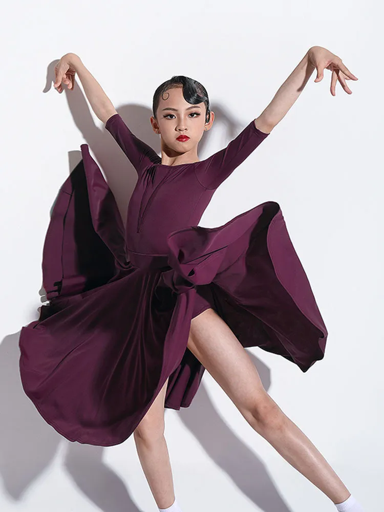 Summer Round Neck Elastic Waist Pleated Skirt Latin Dance Suit