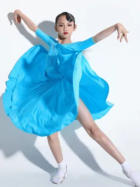 Summer Round Neck Elastic Waist Pleated Skirt Latin Dance Suit