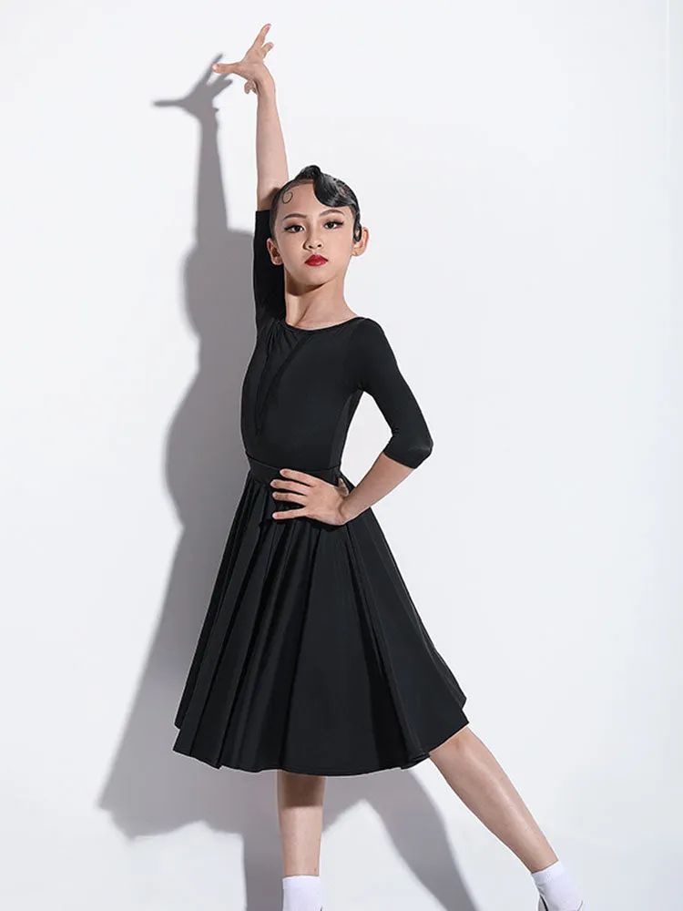 Summer Round Neck Elastic Waist Pleated Skirt Latin Dance Suit