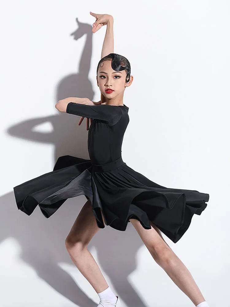 Summer Round Neck Elastic Waist Pleated Skirt Latin Dance Suit