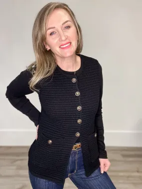 Sweater Button Down Vest - Black