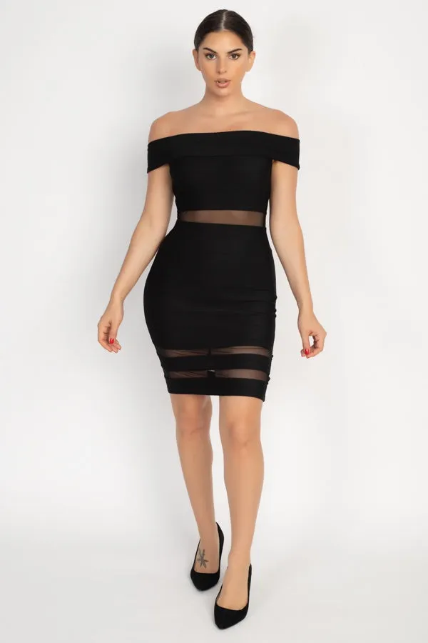 Women's Off Shoulder Shadow Stripe Mini Dress