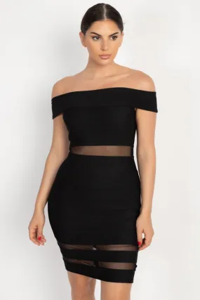 Women's Off Shoulder Shadow Stripe Mini Dress