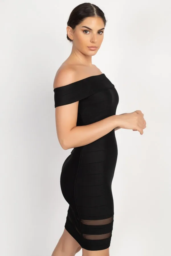 Women's Off Shoulder Shadow Stripe Mini Dress