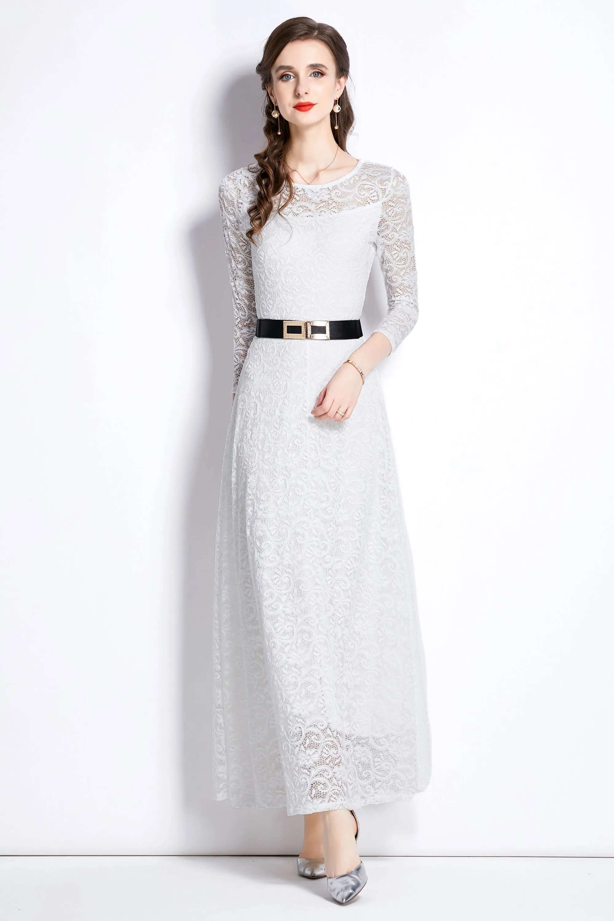 Women's Solid Floral Lace Bridesmaid Maxi Dress