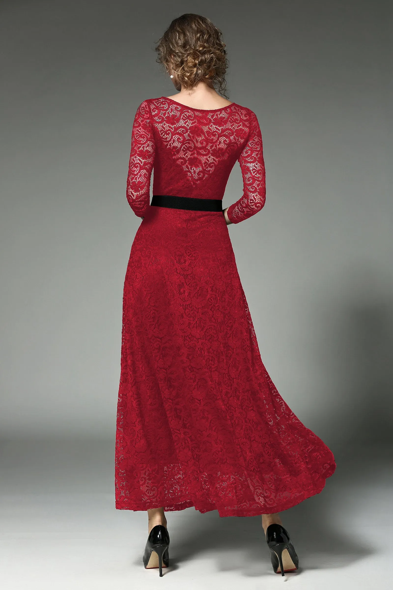Women's Solid Floral Lace Bridesmaid Maxi Dress