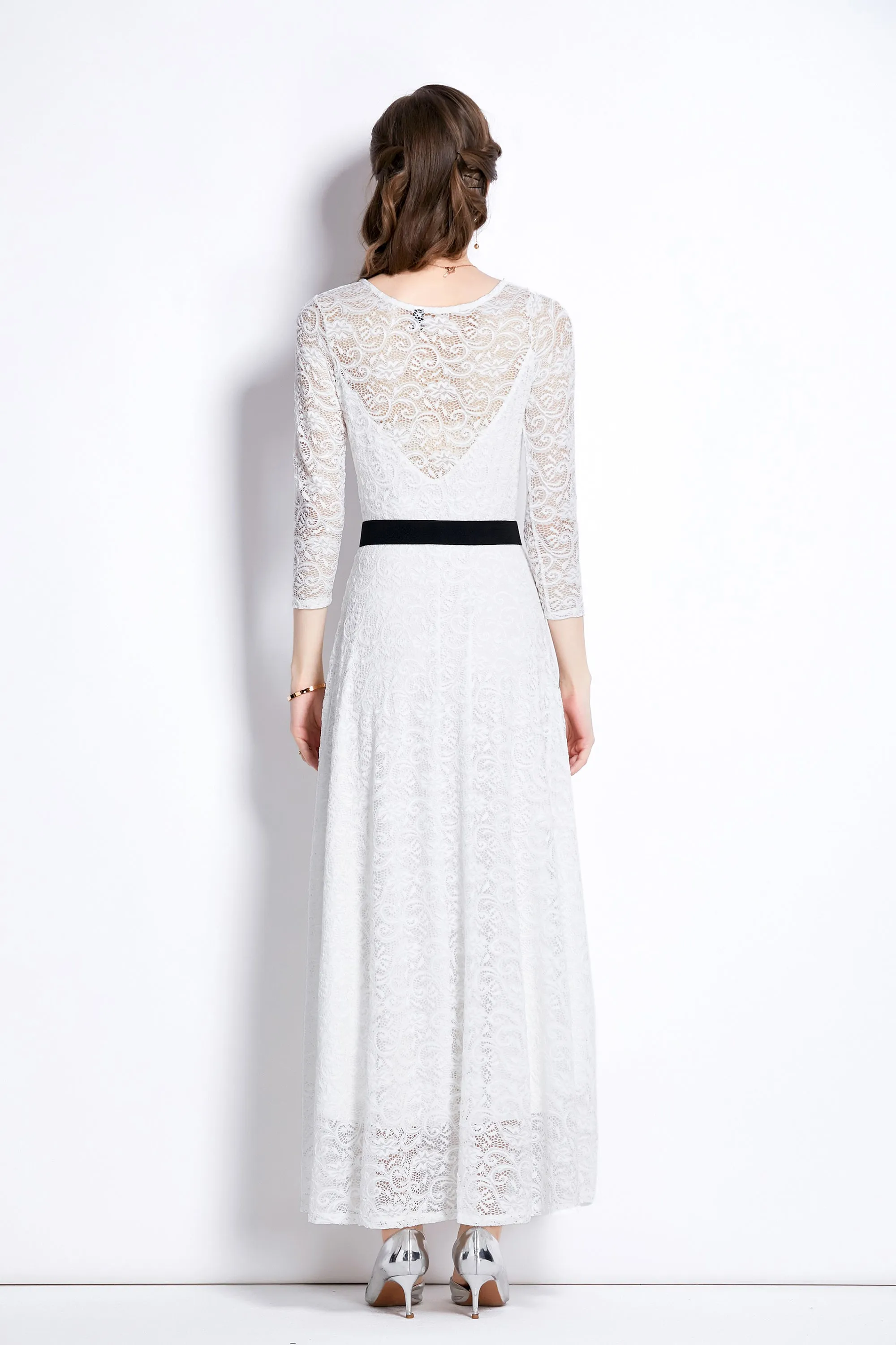 Women's Solid Floral Lace Bridesmaid Maxi Dress