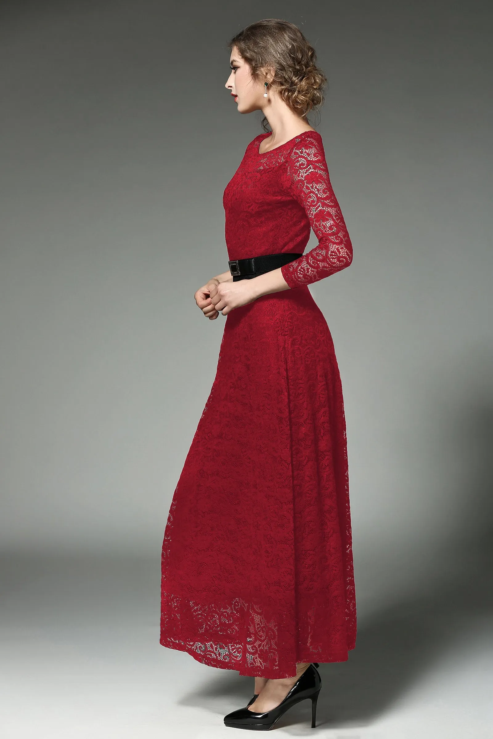 Women's Solid Floral Lace Bridesmaid Maxi Dress