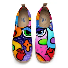 Yiume Women's Art Slip-On Shoes Comfortable Breathable Knit Casual Footwear,Colorful Abstract Face