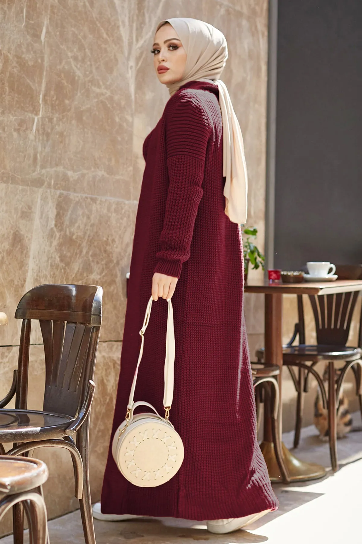ZRF Women Knit Burgundy Cardigan Dress Suit - Kherson