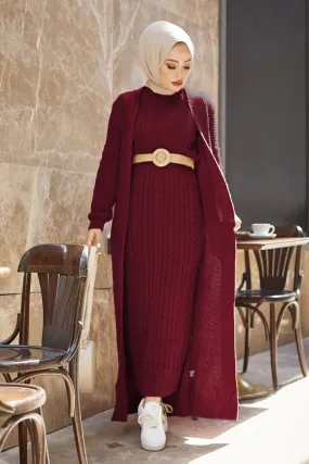 ZRF Women Knit Burgundy Cardigan Dress Suit - Kherson